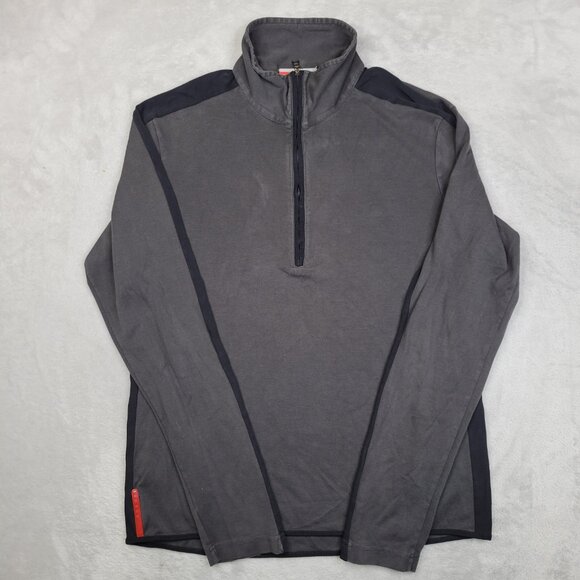 Prada Sweater Women XXL Pullover Quarter 1/4 Zip Sweatshirt Grey Black Milano